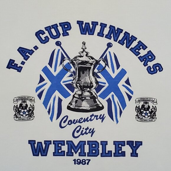 COVENTRY CITY Mens S 1987 FA Cup Final Wembley Football Vintage Tshirt Top Shirt - Picture 4 of 15